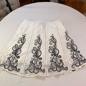 Ann Taylor Petites Embroidered Skirt 10P White A-Line Lined Side Zip Soft Girl